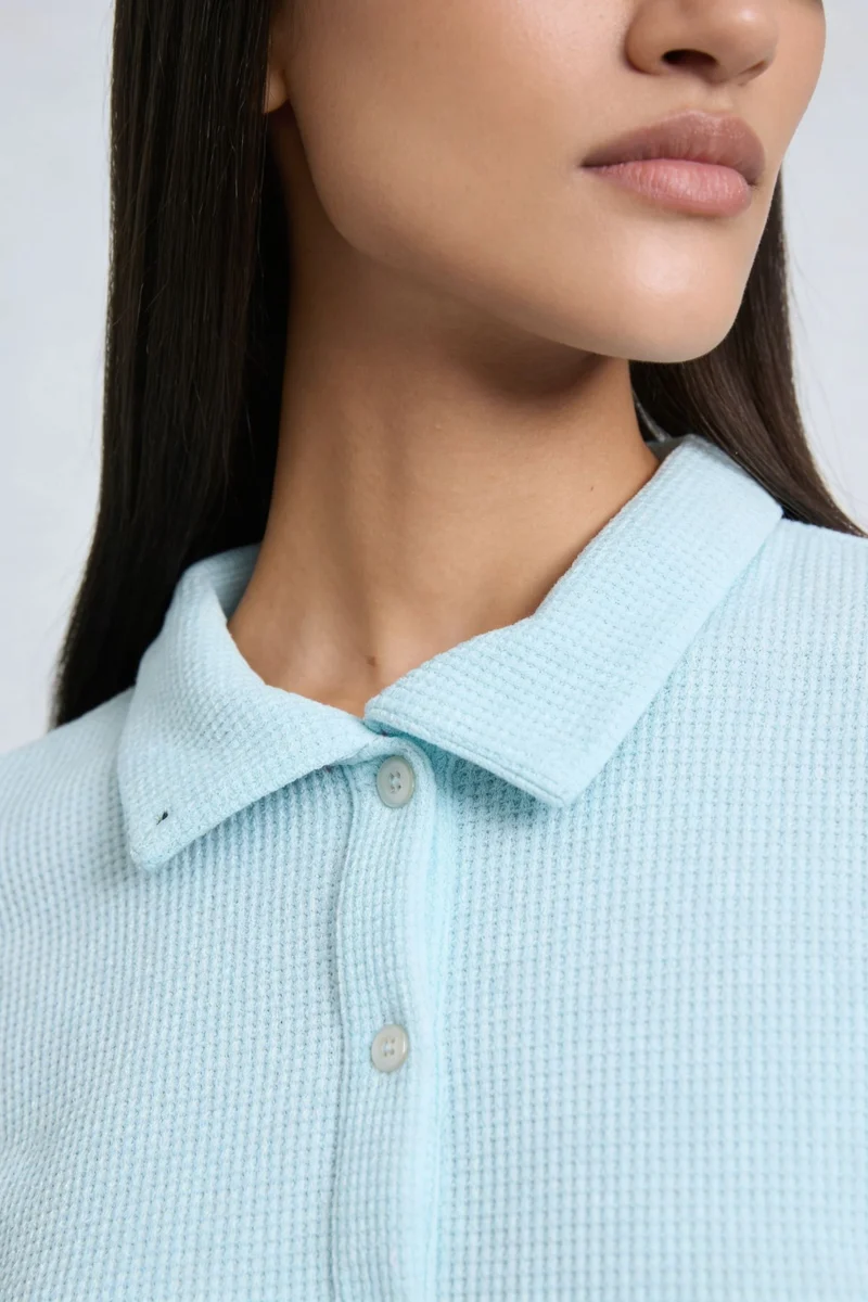 Nino|100% Cotton Collared Relaxed Knit Top