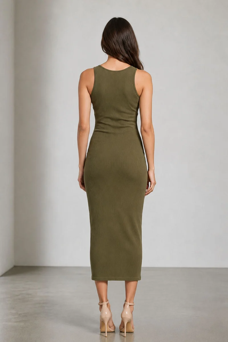 Garge|100% Cotton Racerback Bodycon Ribbed Dress