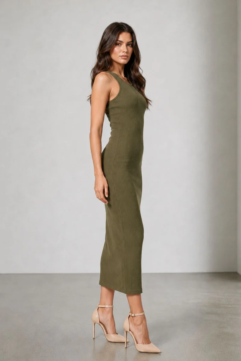 Garge|100% Cotton Racerback Bodycon Ribbed Dress