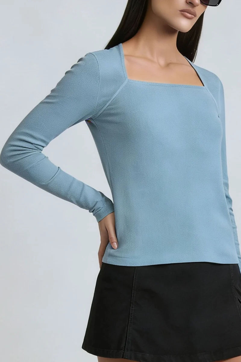 Mufaya|100% Cotton Raglan Sleeve Fitted Knit Top