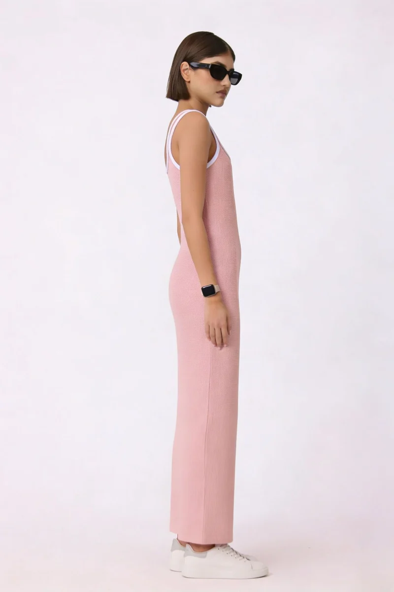 Nane|100% Cotton Contrast Piping Knit Dress