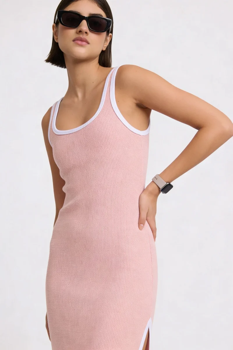 Nane|100% Cotton Contrast Piping Knit Dress