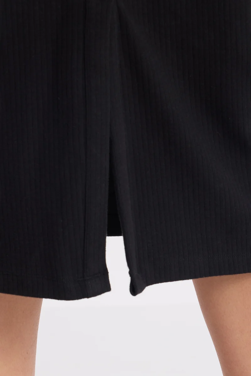 Nanaiu|100% Cotton Ruched Front Rib Midi Dress