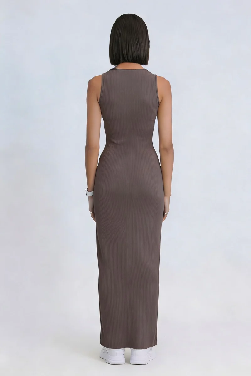 Gana|100% Cotton Ribbed Front Closure Maxi Dress
