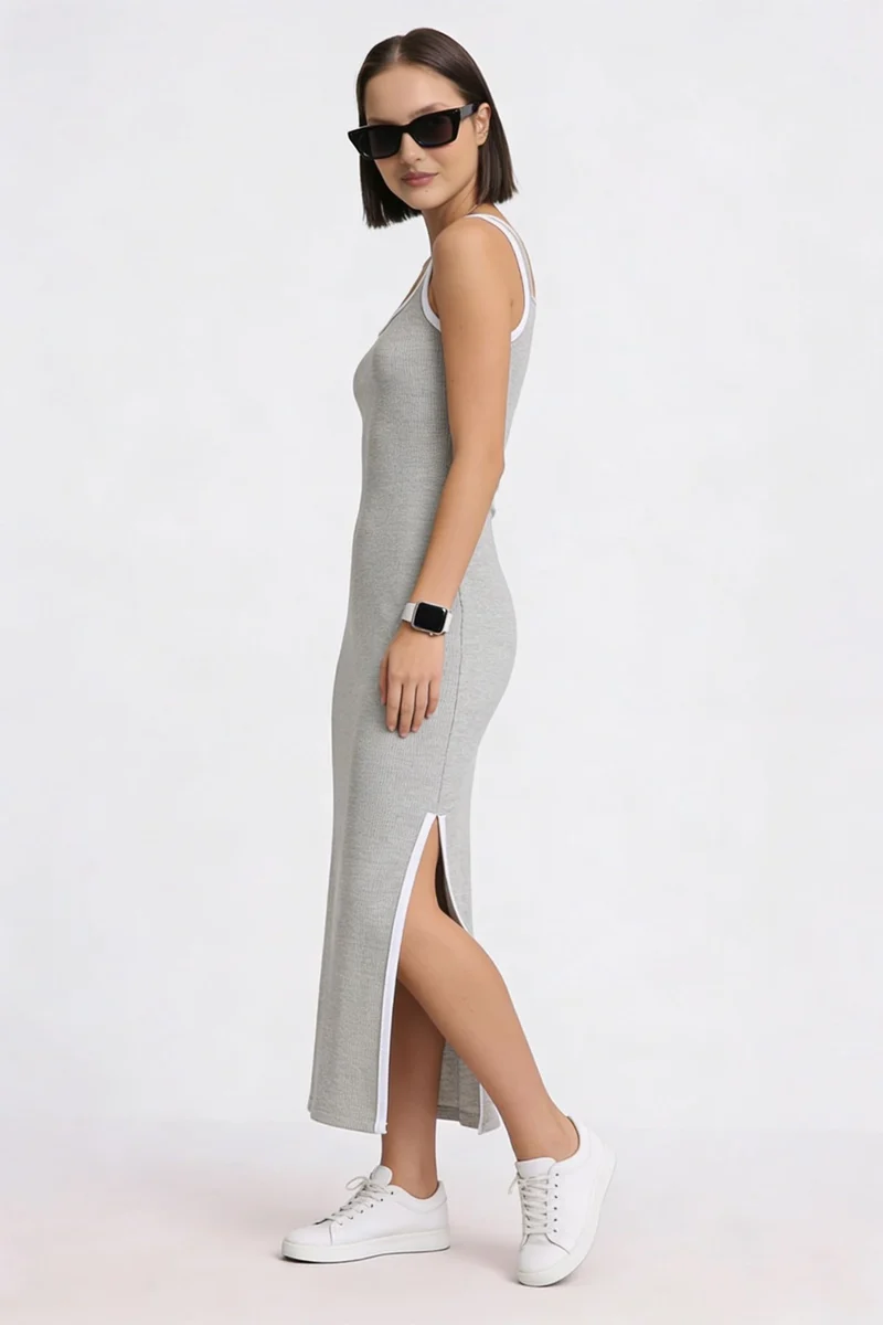 Wanae|100% Cotton Contrast Piping Knit Dress