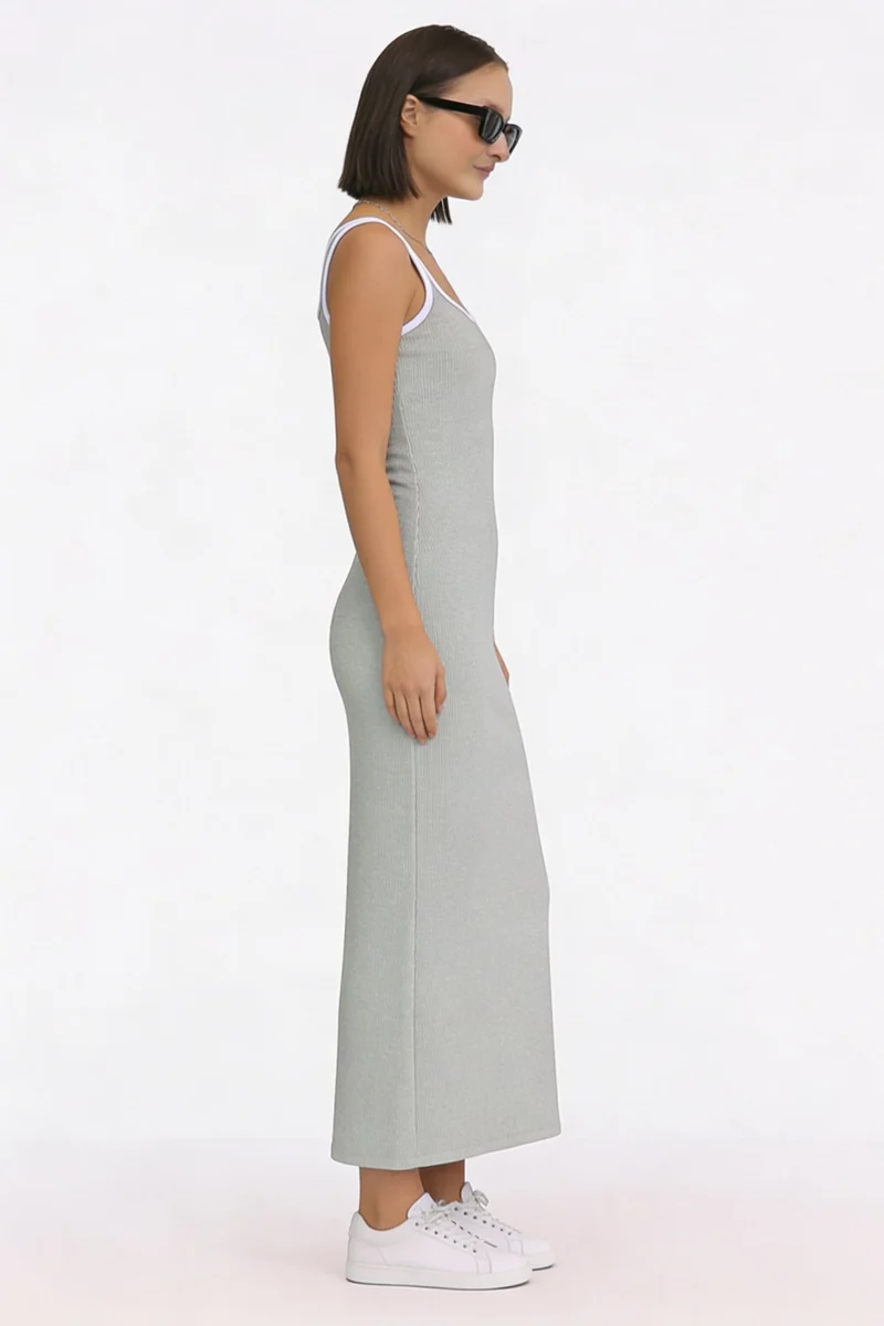Wanae|100% Cotton Contrast Piping Knit Dress