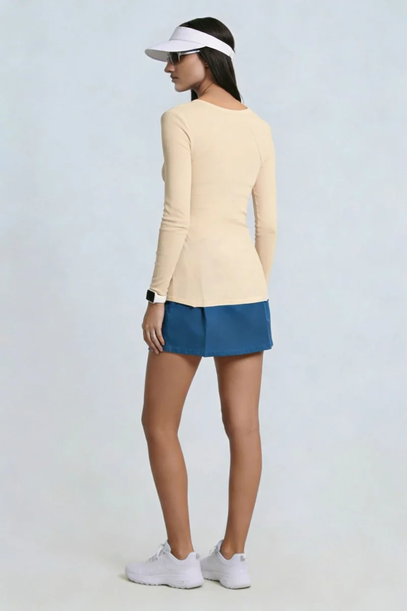 Mufa|100% Cotton Raglan Sleeve Fitted Knit Top