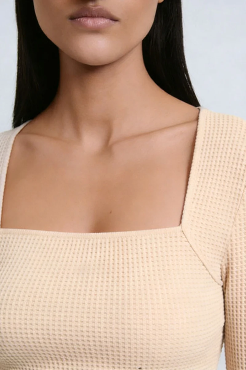 Mufa|100% Cotton Raglan Sleeve Fitted Knit Top