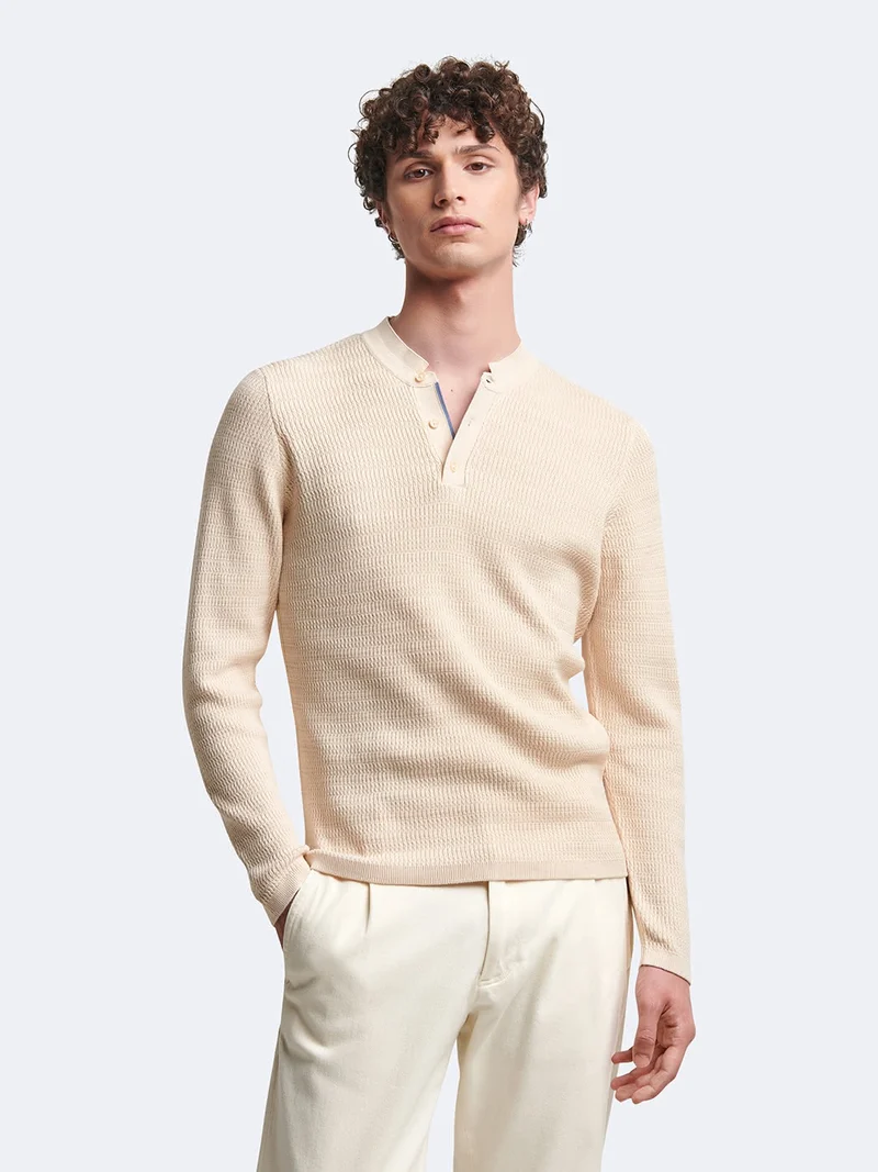 Pull col tunisien en coton mélangé