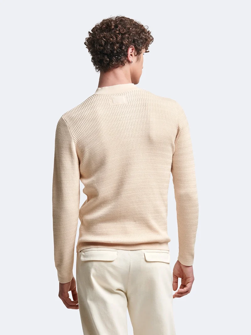 Pull col tunisien en coton mélangé
