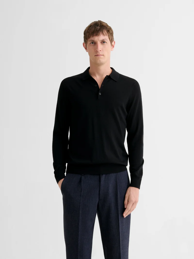 Polo boutonné en laine Mérinos