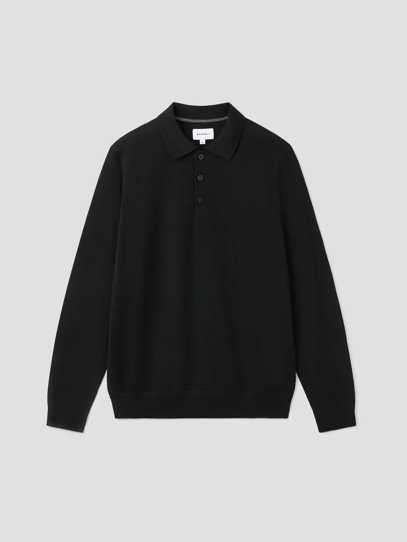 Polo boutonné en laine Mérinos