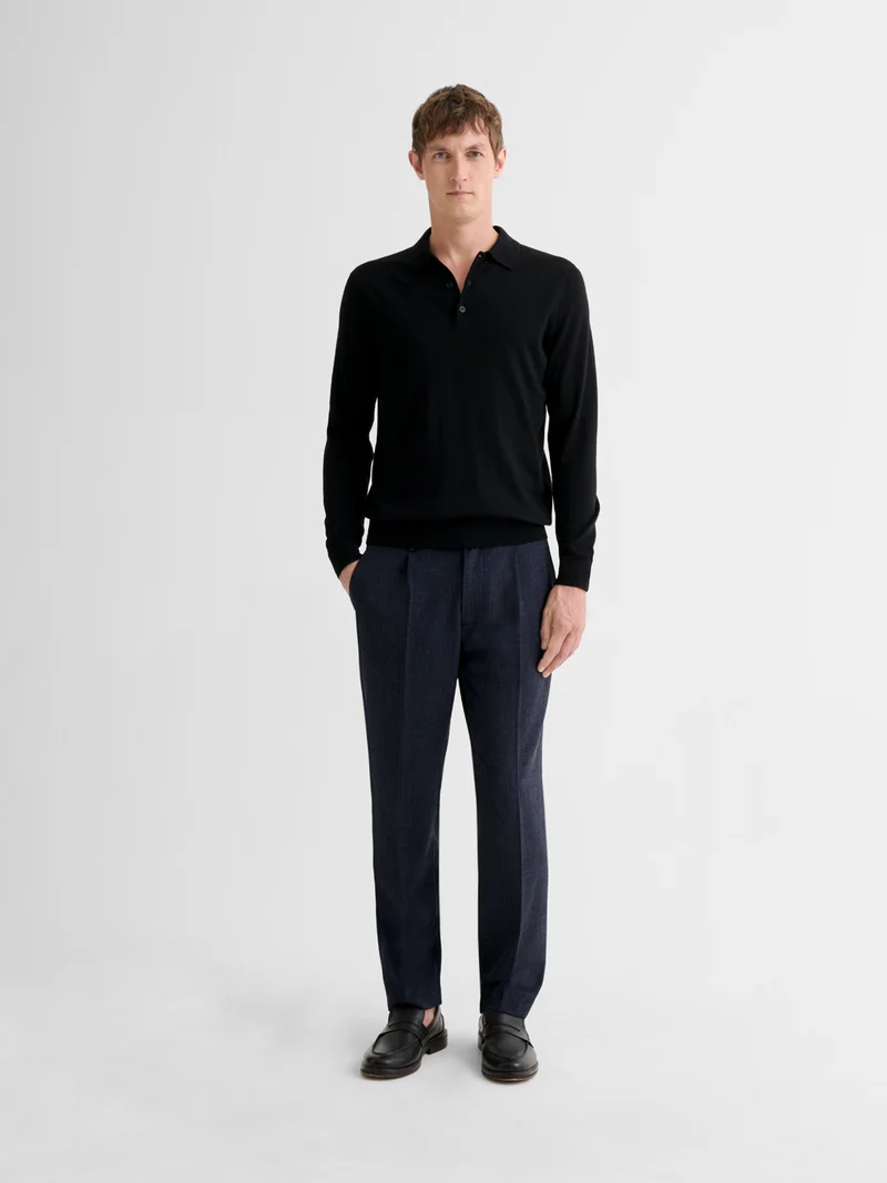 Polo boutonné en laine Mérinos