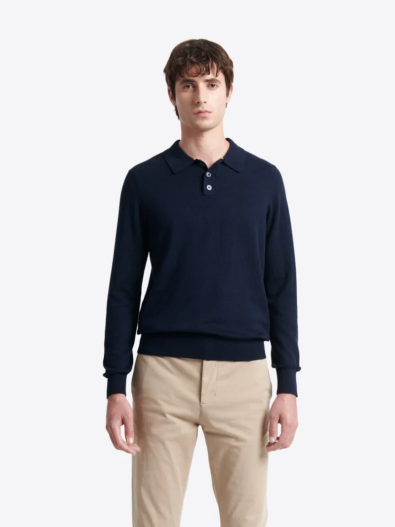 Polo boutonné en maille coton-cachemire