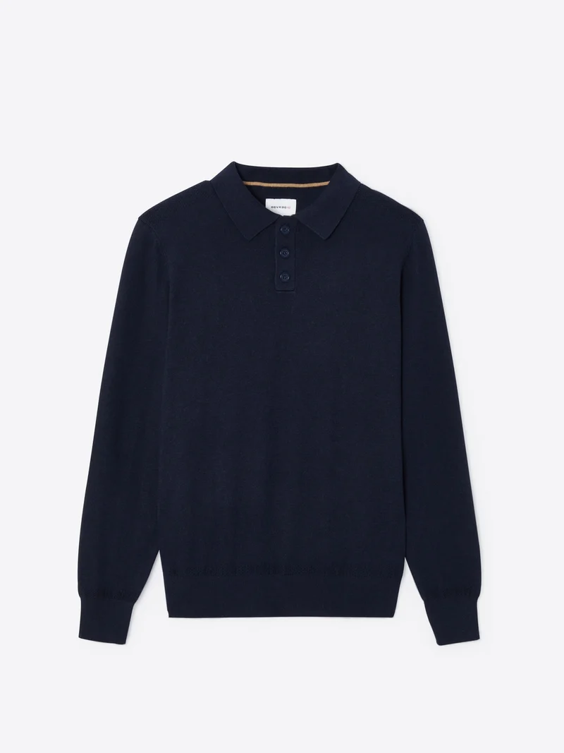 Polo boutonné en maille coton-cachemire