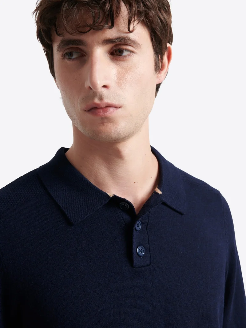 Polo boutonné en maille coton-cachemire