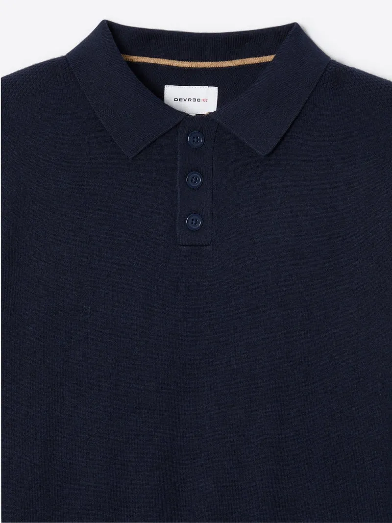 Polo boutonné en maille coton-cachemire