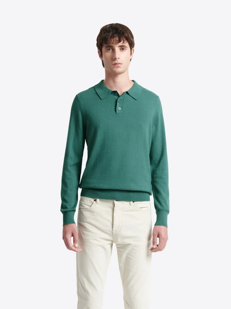 Polo boutonné en maille coton-cachemire