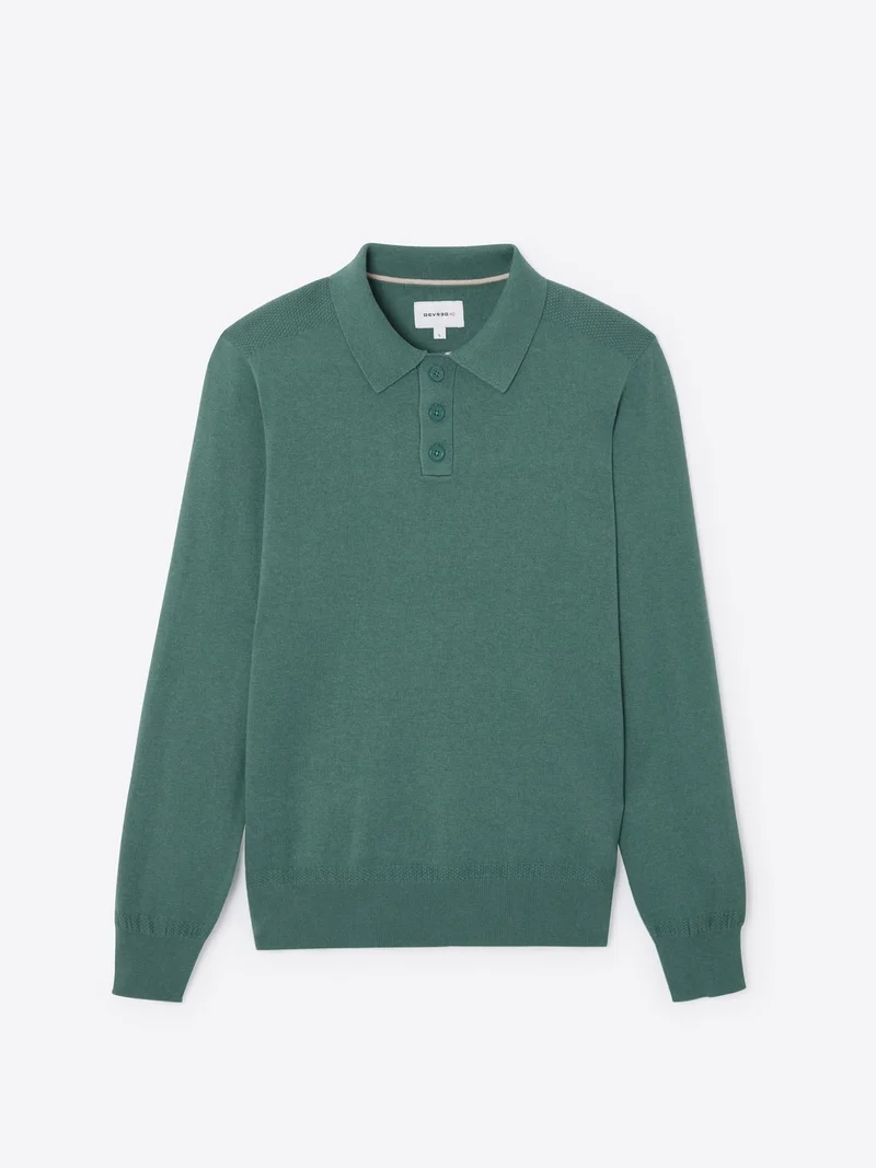 Polo boutonné en maille coton-cachemire