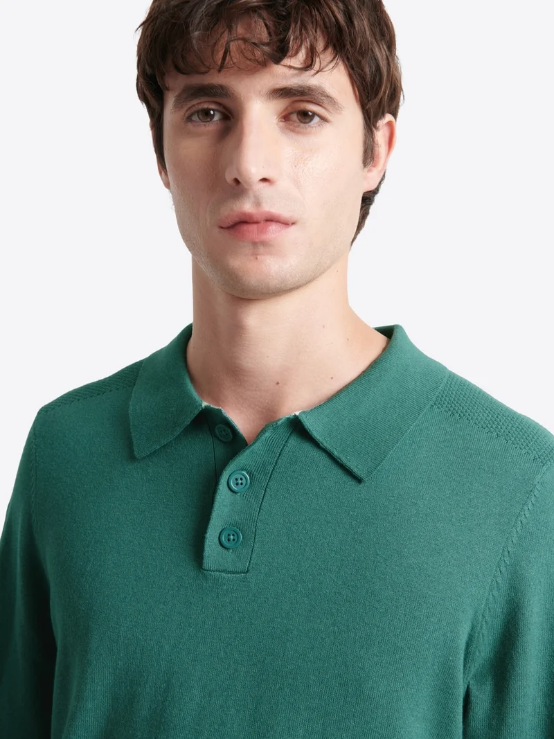 Polo boutonné en maille coton-cachemire