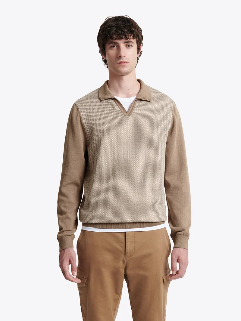 Pull col polo bicolore en coton
