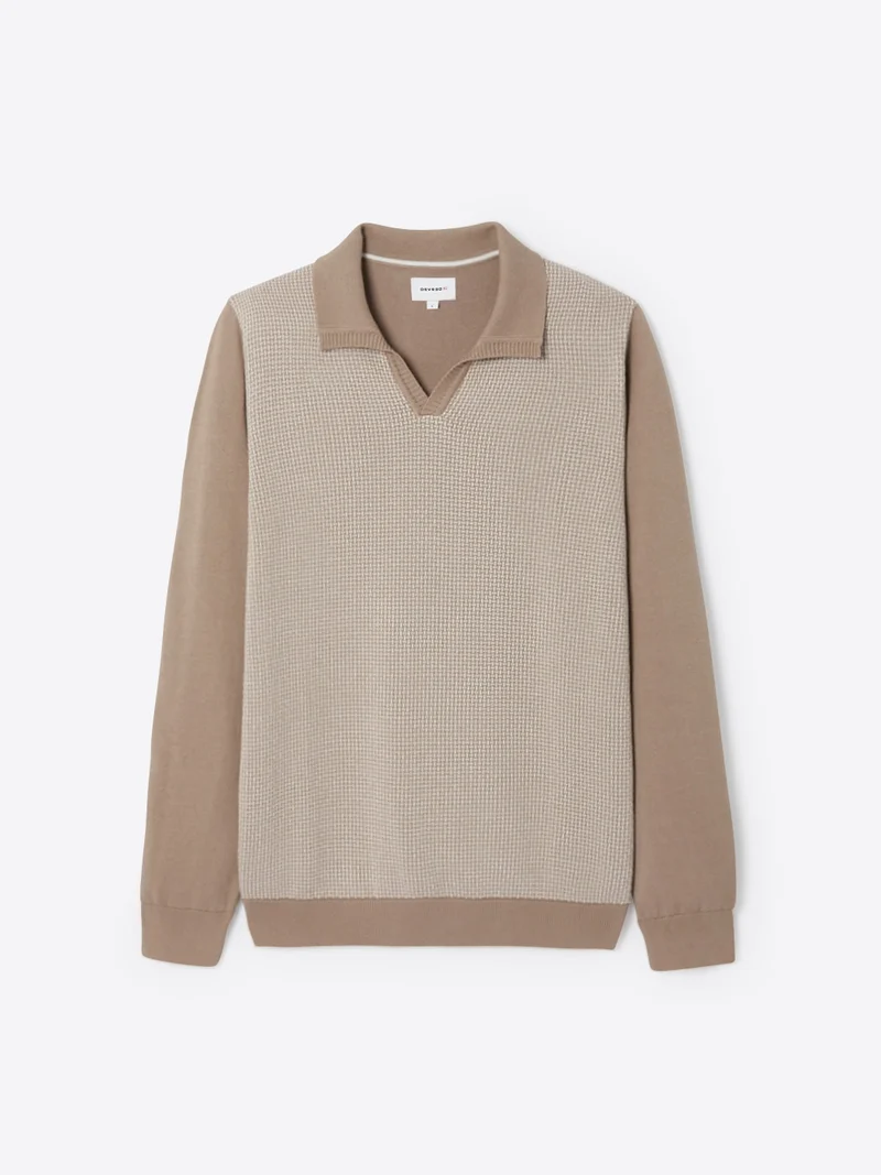 Pull col polo bicolore en coton