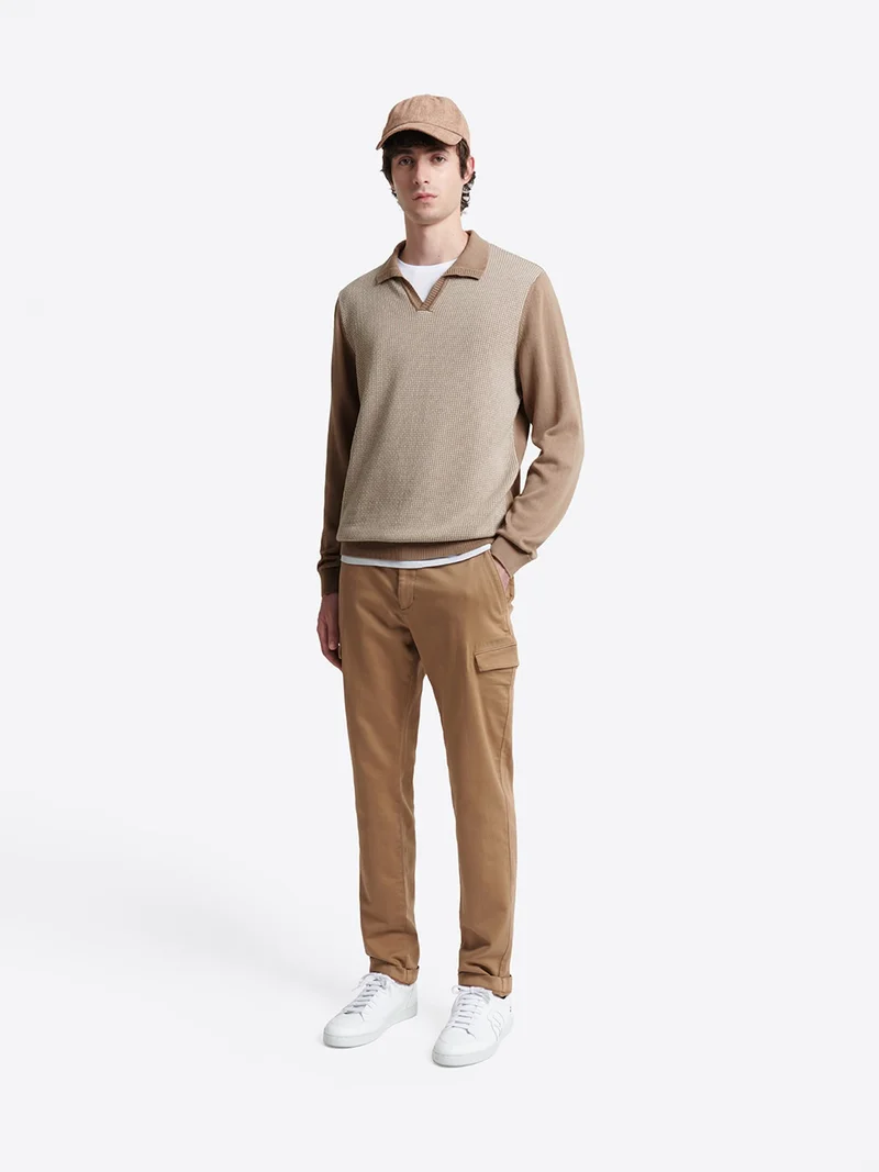 Pull col polo bicolore en coton