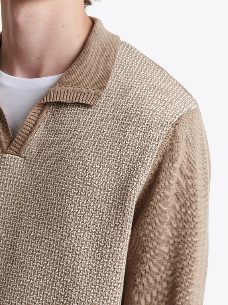 Pull col polo bicolore en coton