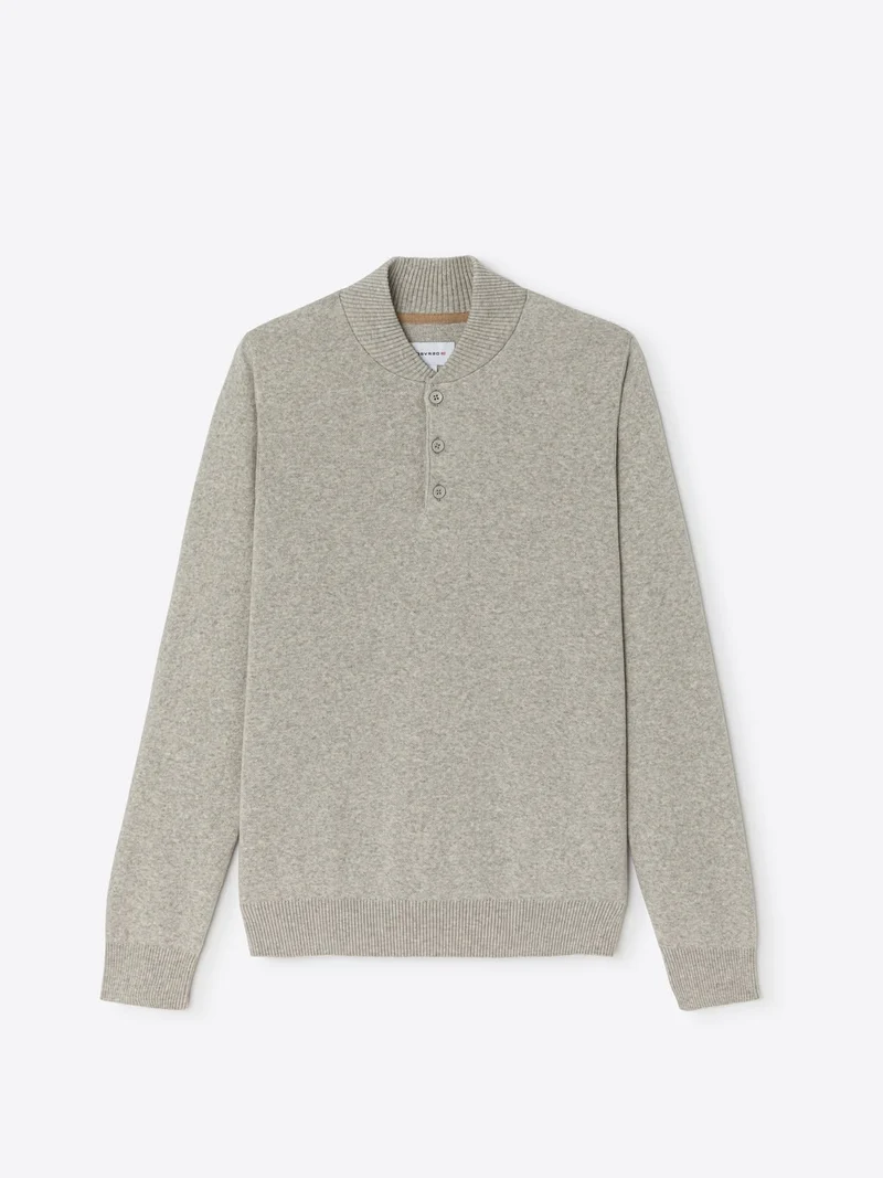 Pull col teddy boutonné en coton