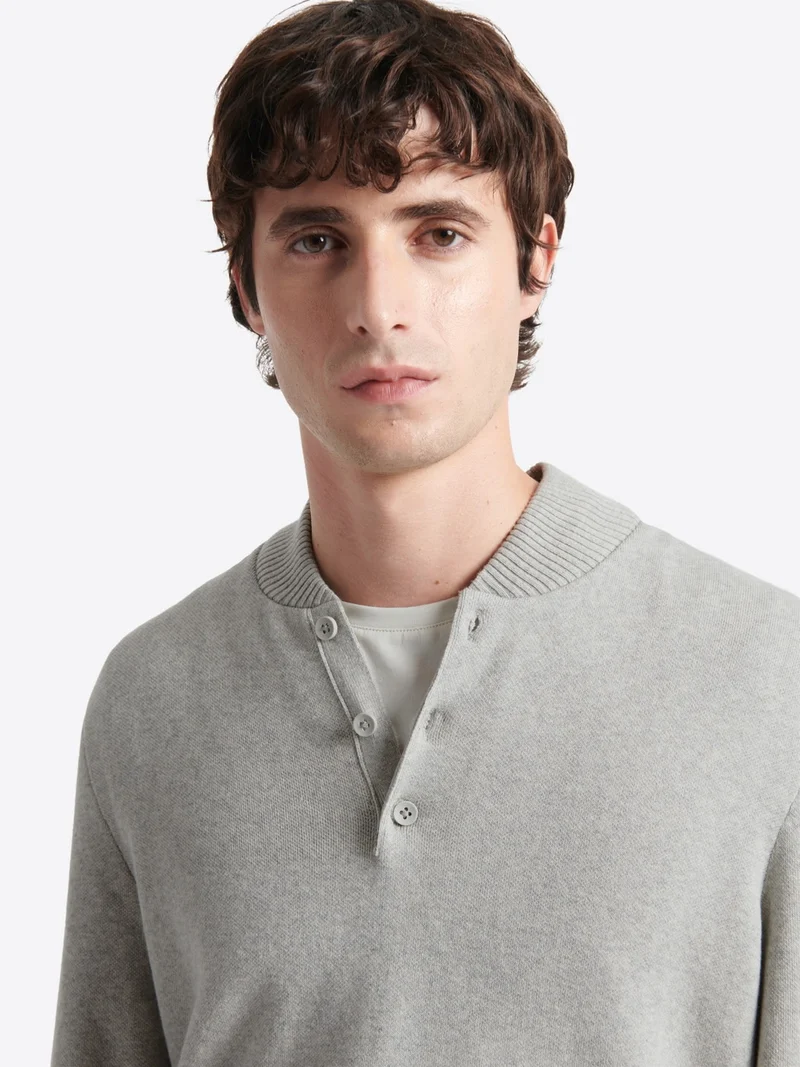 Pull col teddy boutonné en coton