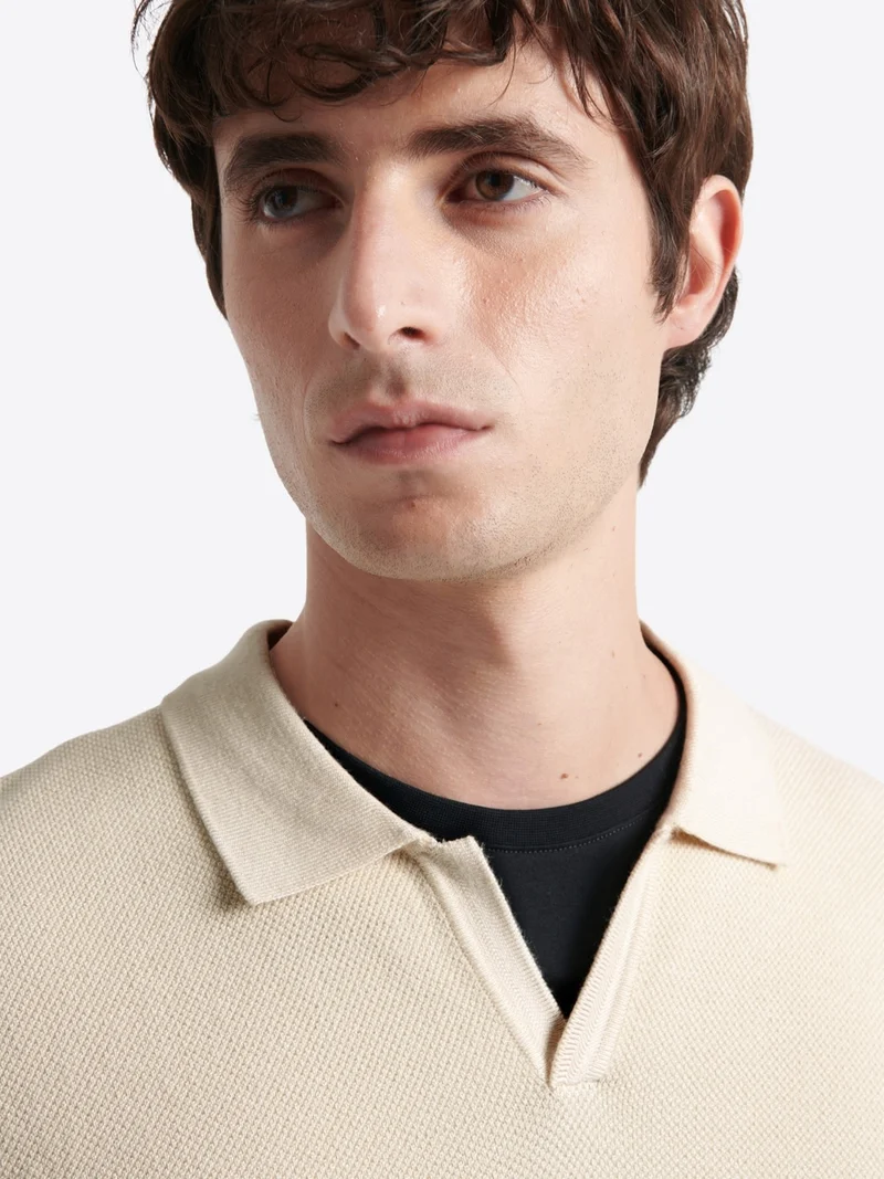 Polo maille col ouvert en viscose