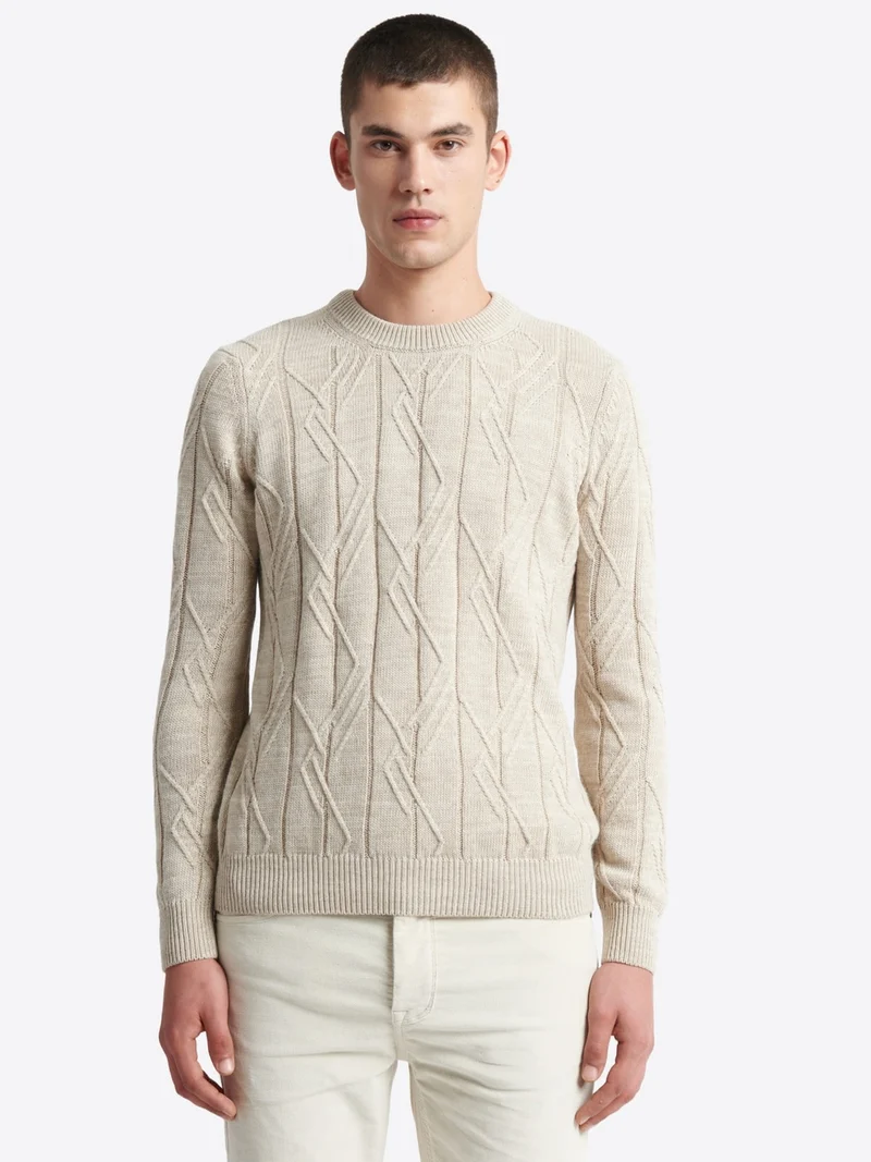 Pull col rond maille losange en coton