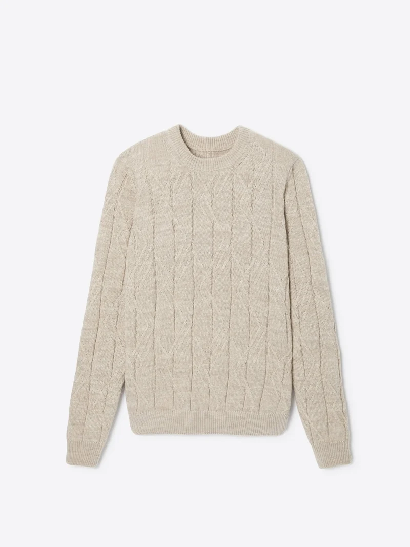 Pull col rond maille losange en coton