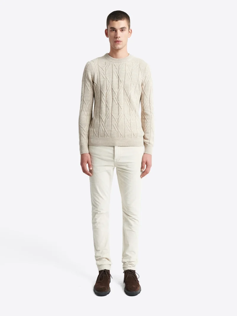 Pull col rond maille losange en coton