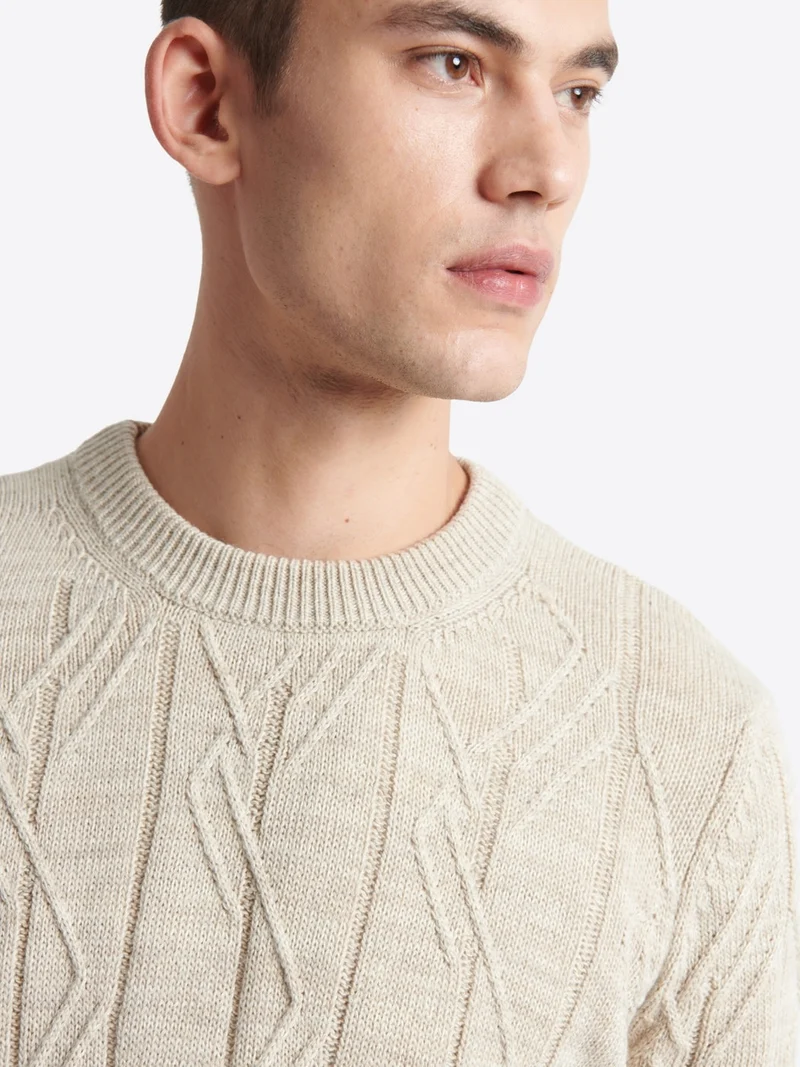 Pull col rond maille losange en coton