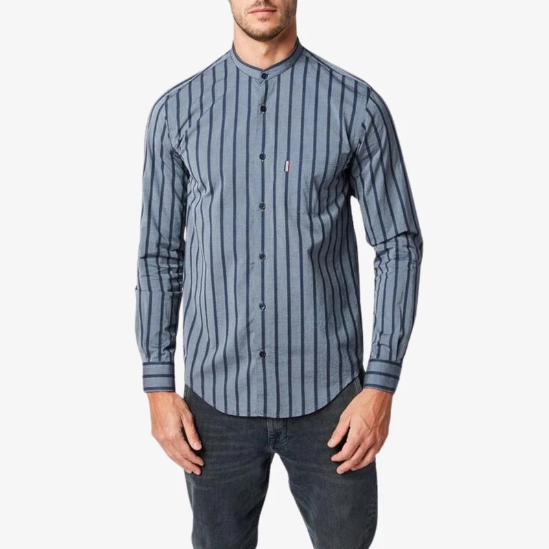 Chemise homme à rayures coupe ajustée en coton bleu