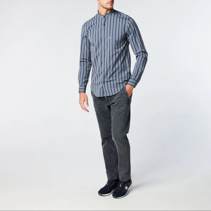 Chemise homme à rayures coupe ajustée en coton bleu