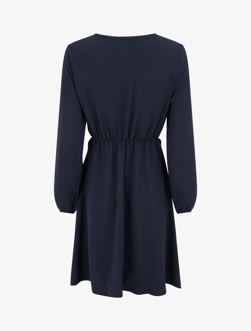 Robe évasée manches longues à pan drapé et bijou - Marine