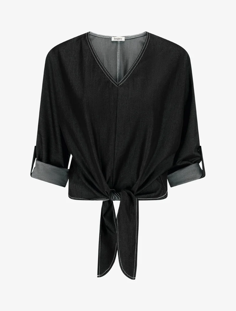 Top droit à nouer - Noir