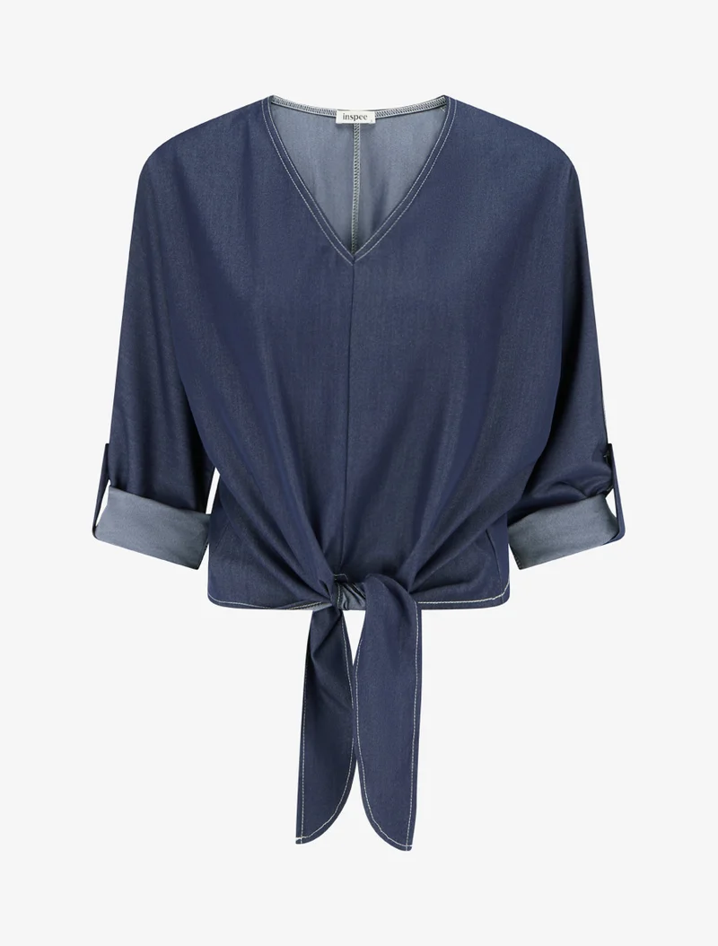 Top droit à nouer - Bleu denim