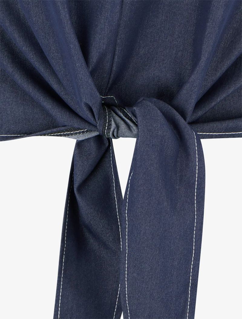 Top droit à nouer - Bleu denim
