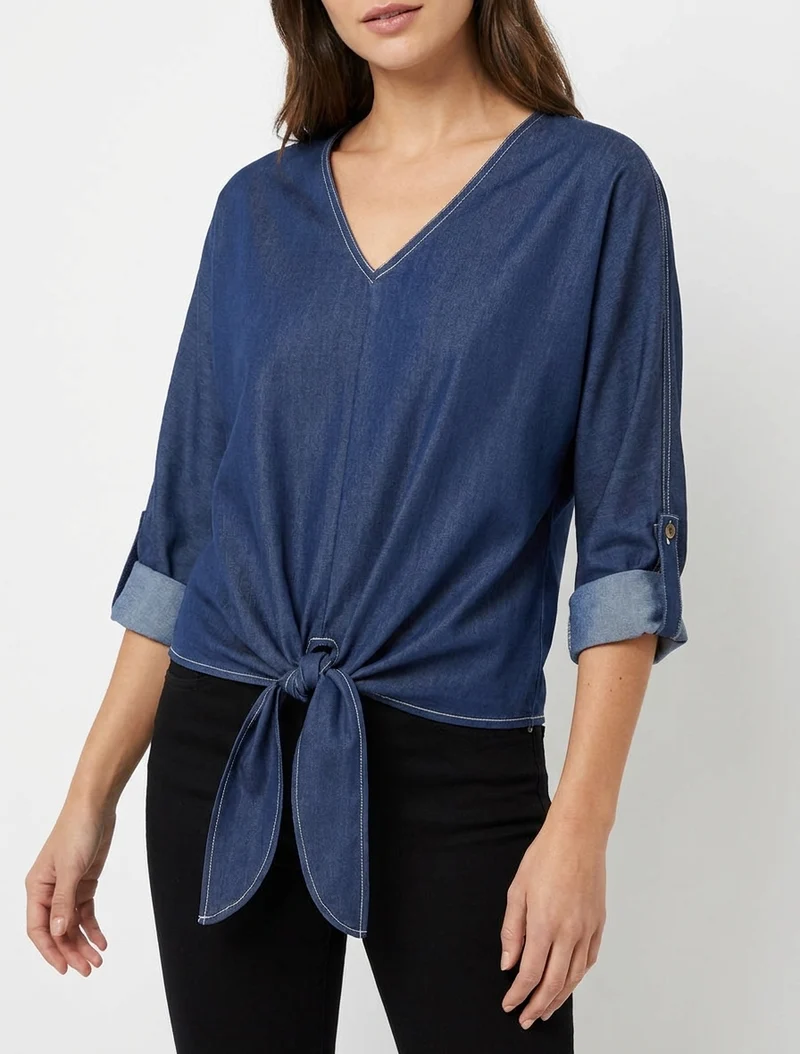 Top droit à nouer - Bleu denim