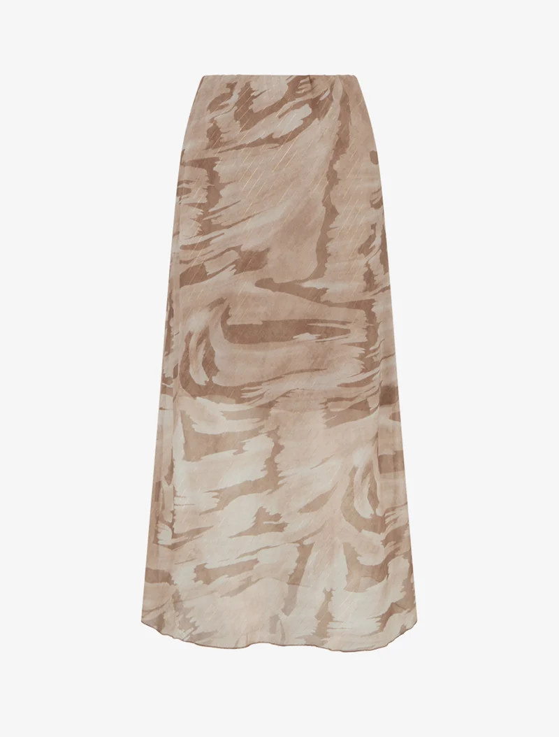Jupe longue droite voile irisé imprimé abstrait - Beige