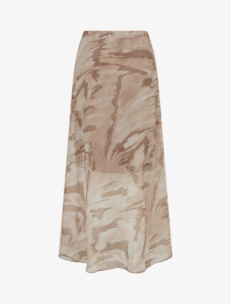 Jupe longue droite voile irisé imprimé abstrait - Beige