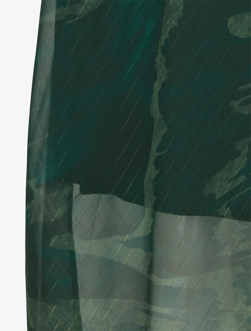Jupe longue droite voile irisé imprimé abstrait - Vert foncé