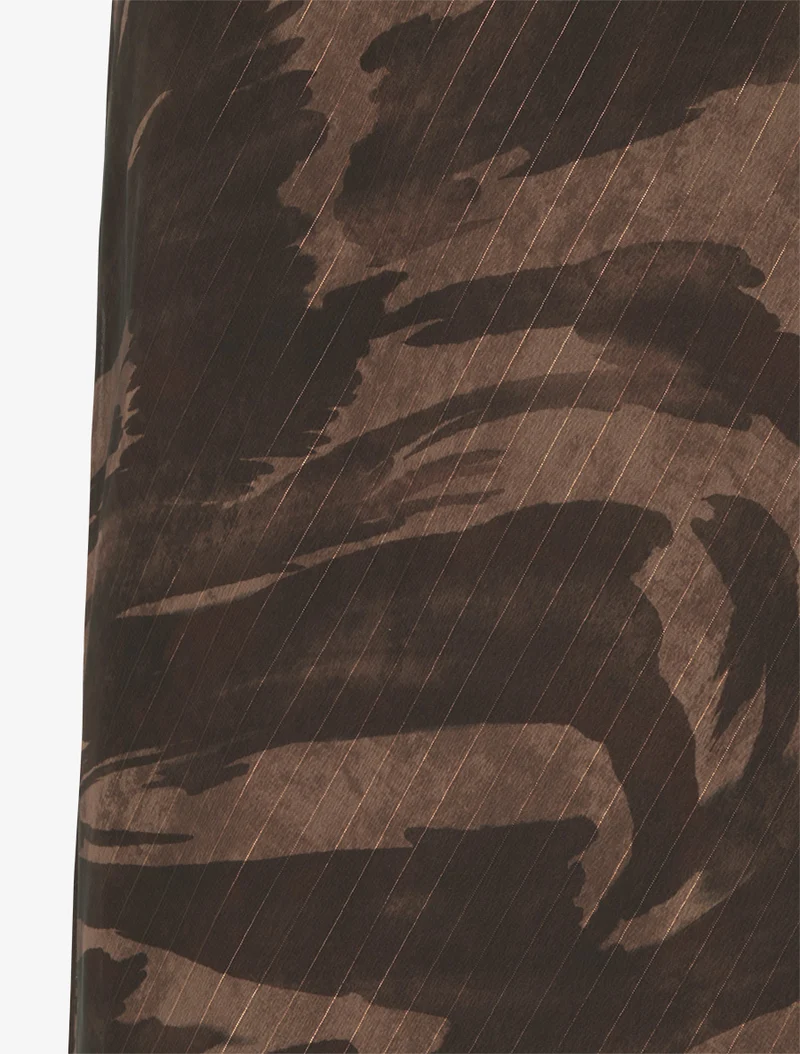 Jupe longue droite voile irisé imprimé abstrait - Marron