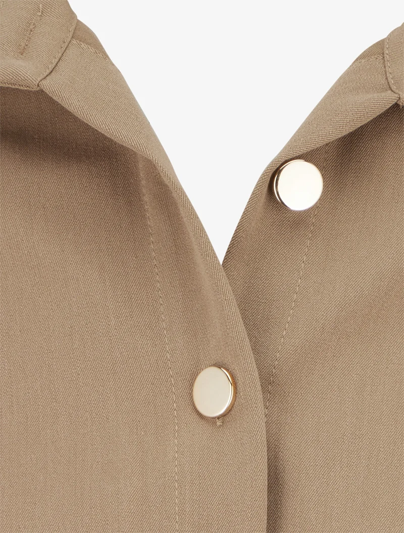 Blouse élastiquée à col à pied - Beige foncé