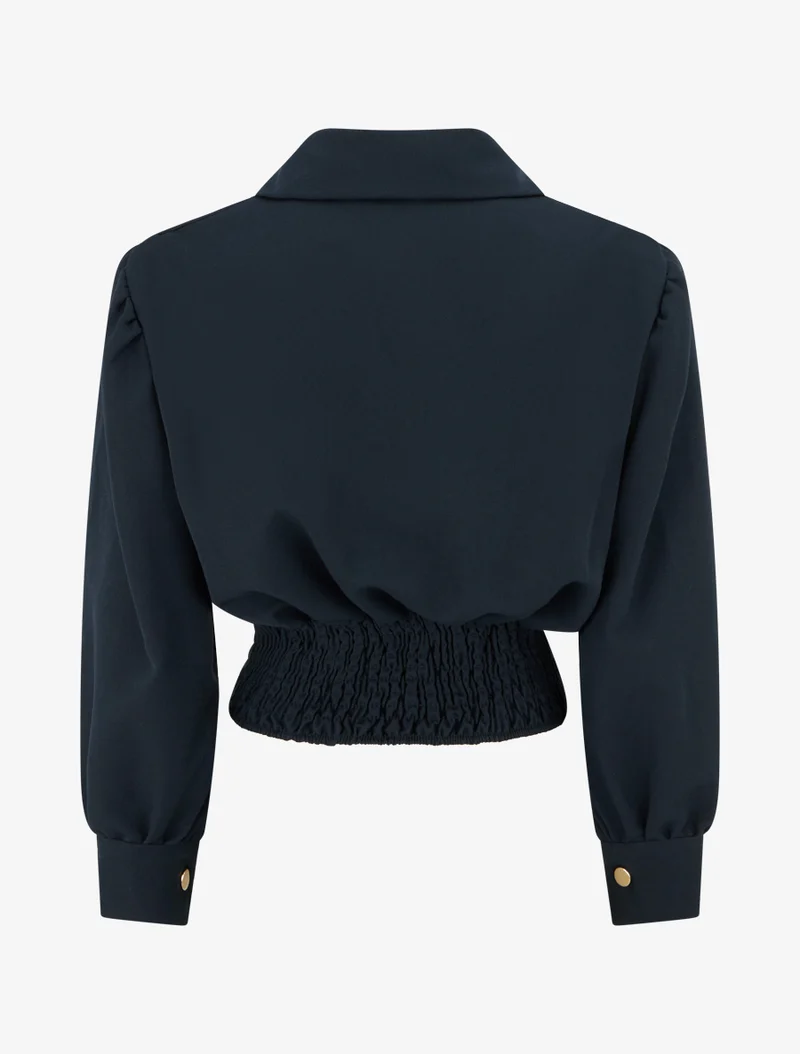 Blouse élastiquée à col à pied - Marine