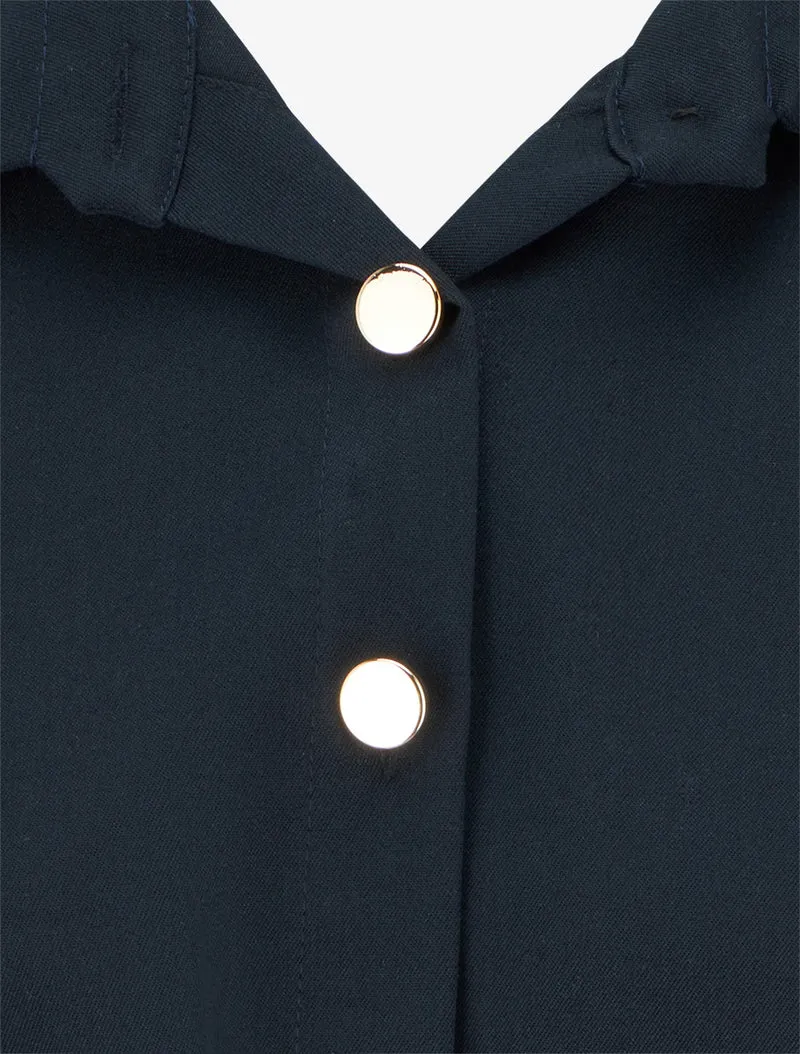 Blouse élastiquée à col à pied - Marine