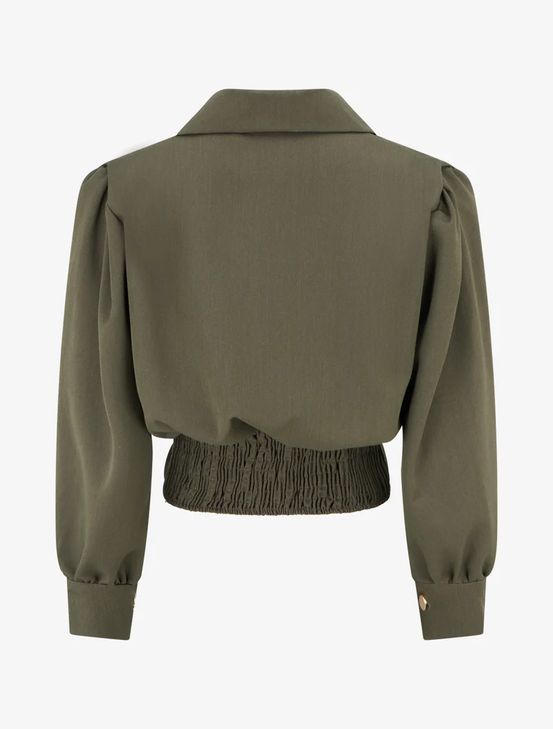 Blouse élastiquée à col à pied - Kaki